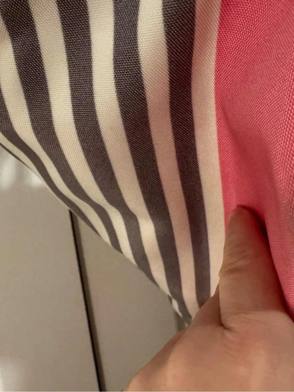 Dooney & Bourke Striped Canvas Tote with Pink Accent and Brown Leather Handles